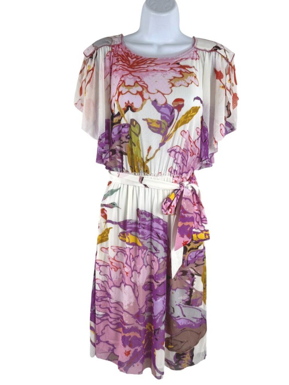 Vivienne Tam Dress Size P Floral Multicolored Artsy Mesh Tie Waist DR-1885